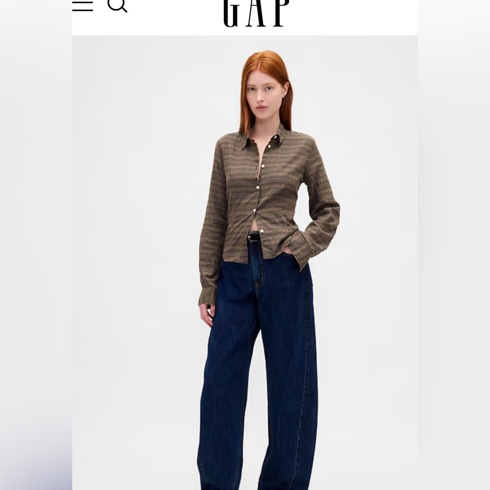 GAP Multicolor plaid Cropped Button-Down Shirt - image 2